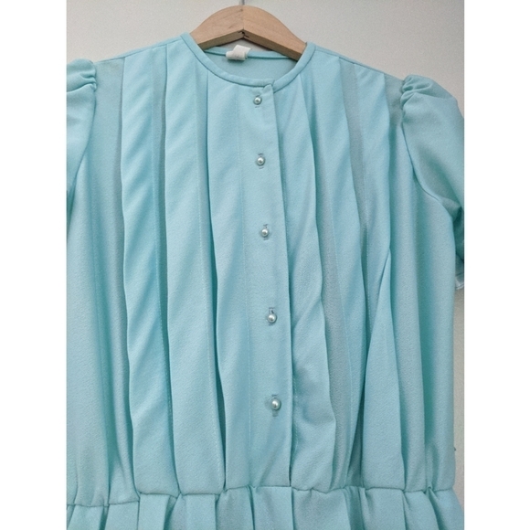 Vintage Union Label 70's/80's Aqua Pleated Dress - Picture 6 of 9